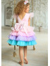 Multicolor Satin Tulle Unicorn Flower Girl Dress
